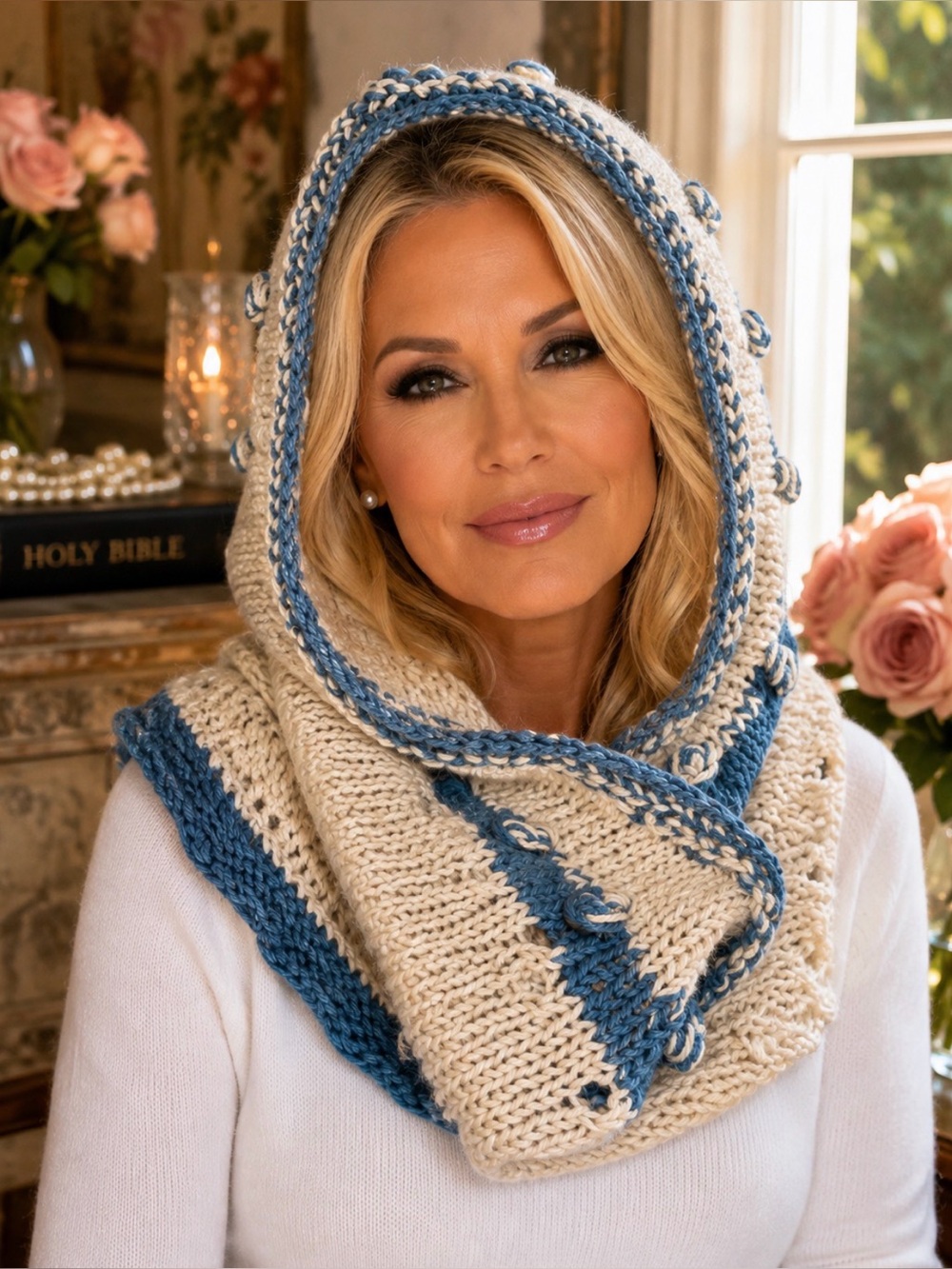 Cowl Infinity Scarf Hand Knits 2 Love Flower Buds Heckwarmer Designer Unique
